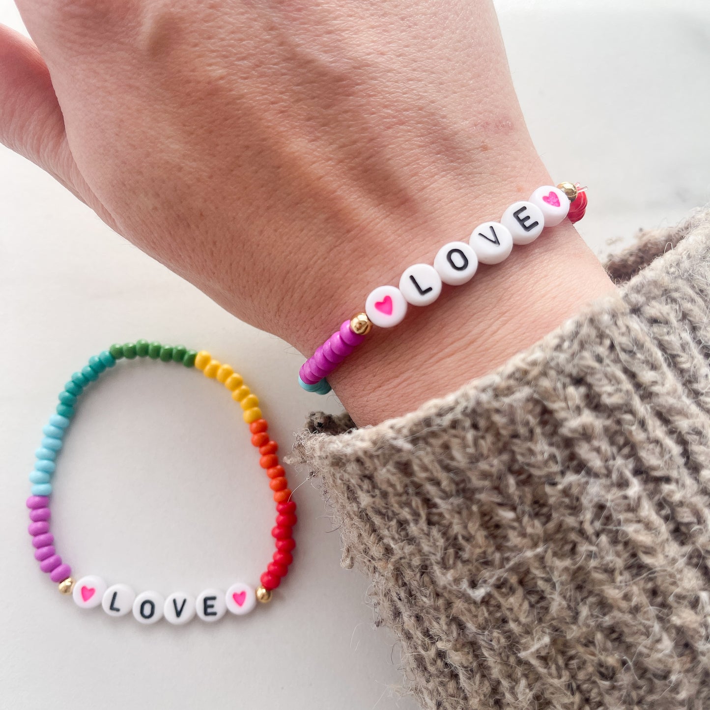 Love, rainbow bead bracelet