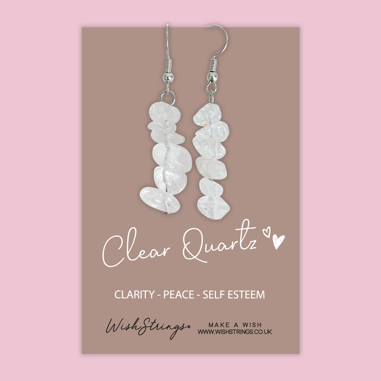 Clear Quartz Gemstone Chip Dangle Earrings – WishStrings