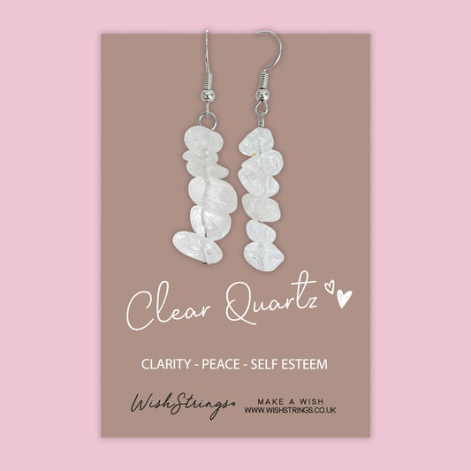 Clear Quartz - Gemstone Chip Dangle Earrings