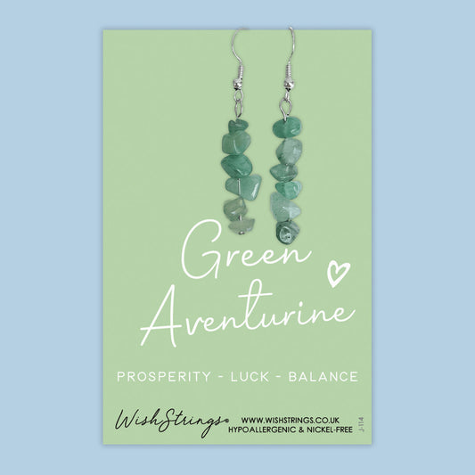 Green Aventurine - Gemstone Chip Dangle Earrings