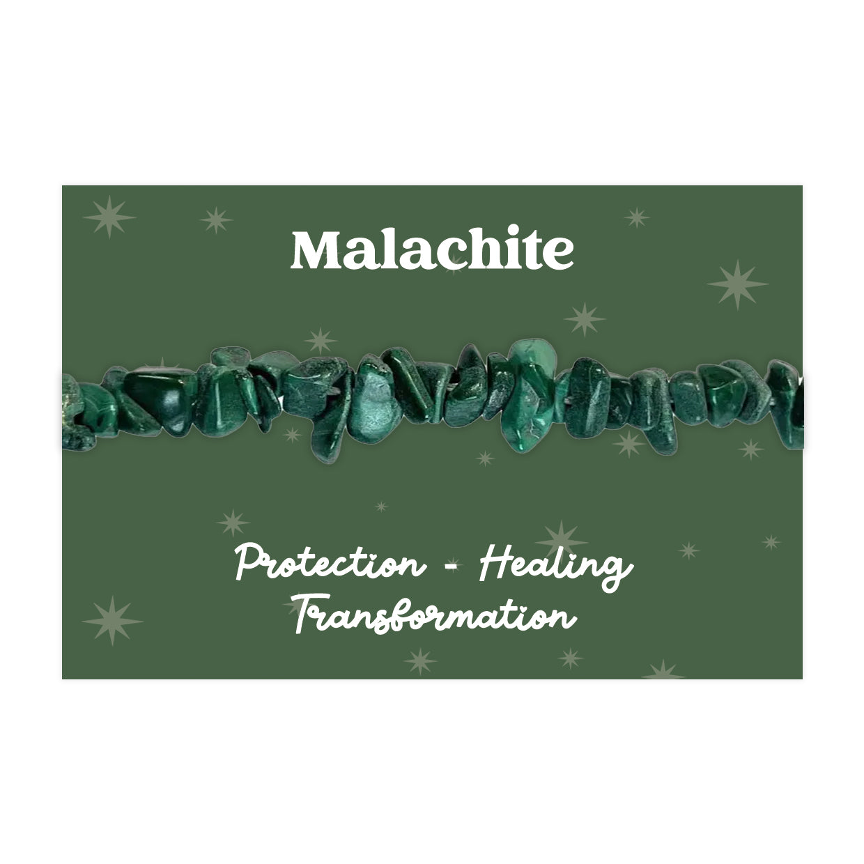Malachite Gemstone Chip Bracelet | Protection, Healing & Transformation | Elasticated Natural Crystal Jewellery | Presented on Green Starry Card