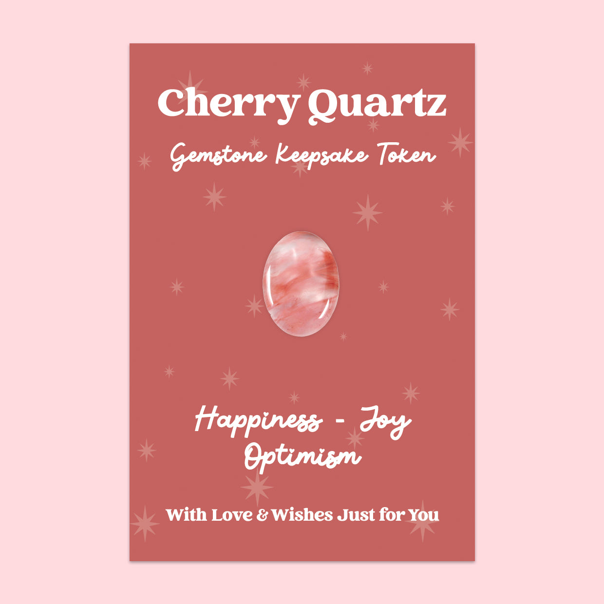 Cherry Quartz Gemstone Keepsake Token | Happiness, Joy & Optimism | Polished Pink Crystal Gift | Presented on Red Starry Card