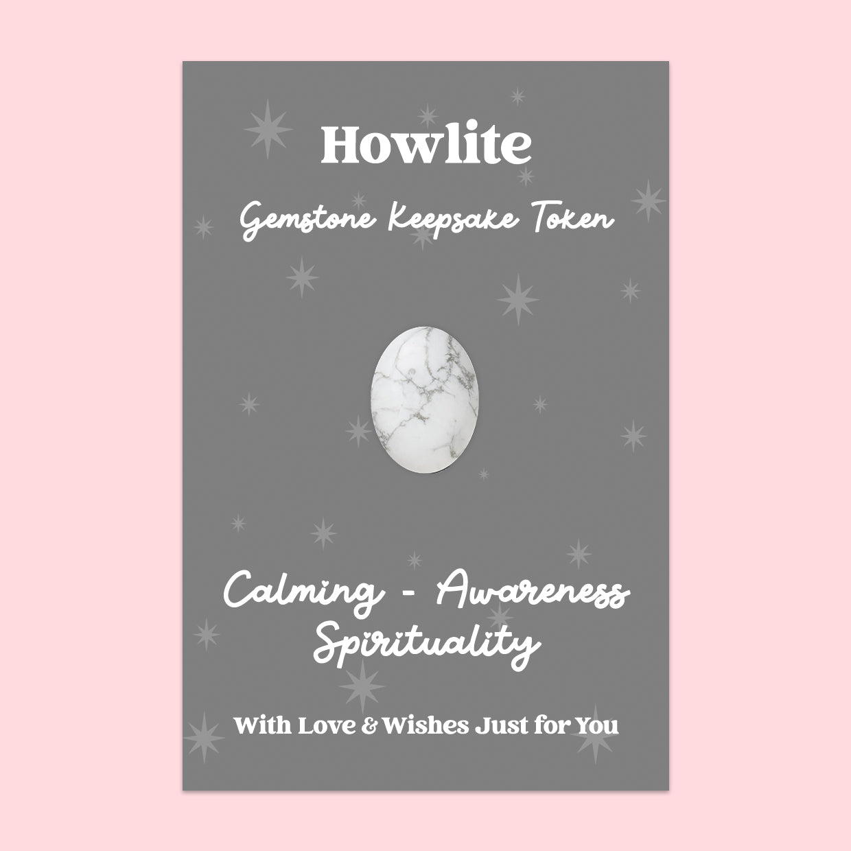 Howlite Gemstone Keepsake Token | Calming, Awareness & Spirituality | White Marble-Effect Crystal Gift | Presented on Grey Starry Card