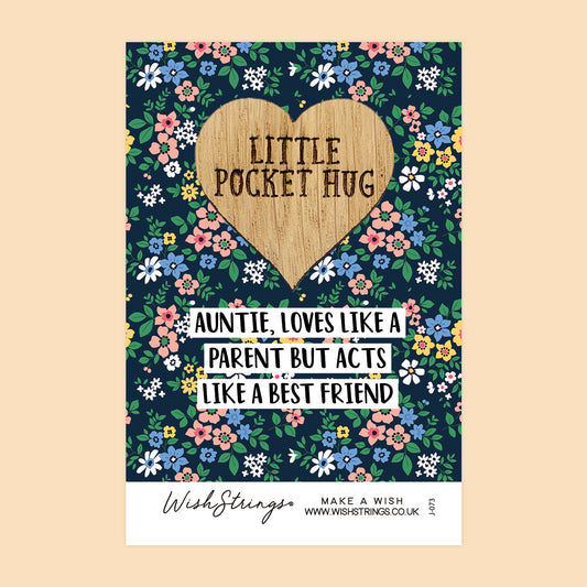 Auntie Loves - Little Pocket Hug - Wooden Heart Keepsake Token