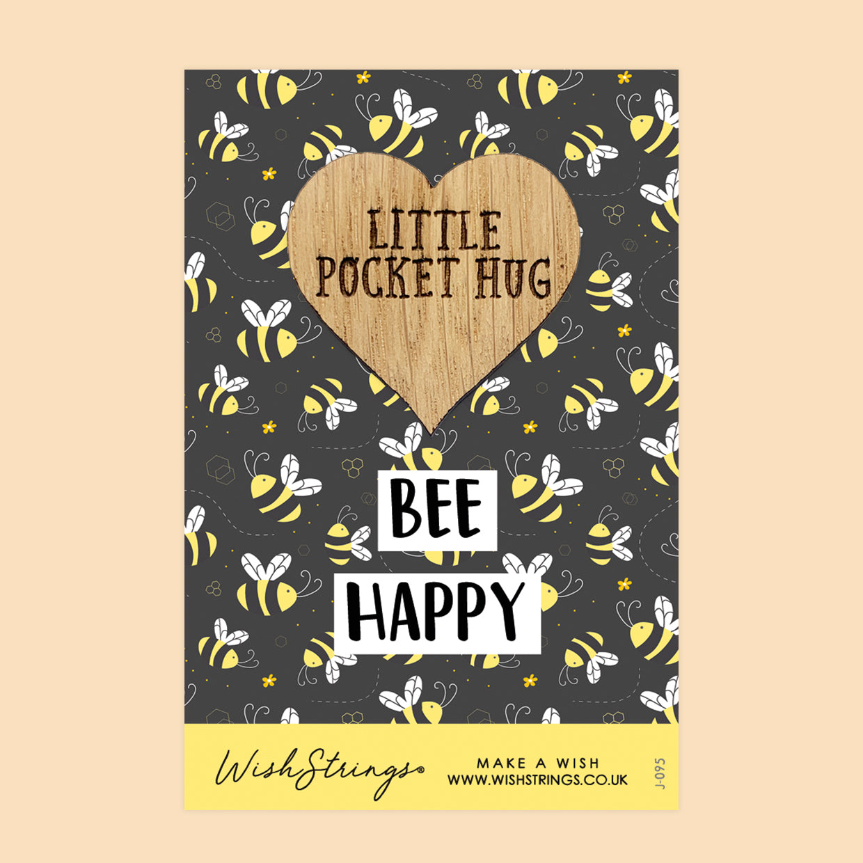 Bee Happy - Little Pocket Hug - Wooden Heart Keepsake Token