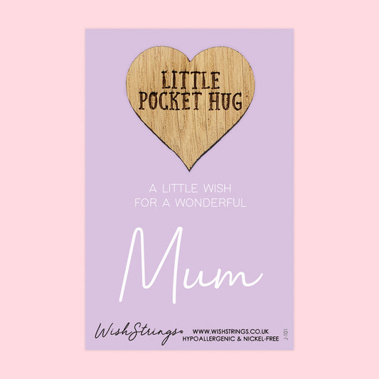 Mum - Little Pocket Hug - Wooden Heart Keepsake Token