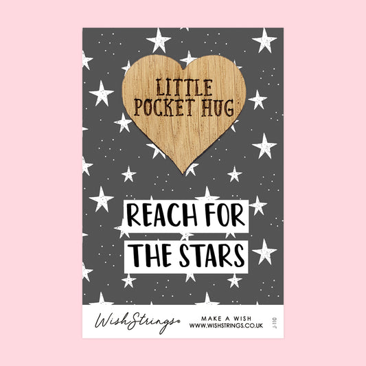 Reach for the Stars - Little Pocket Hug - Wooden Heart Keepsake Token