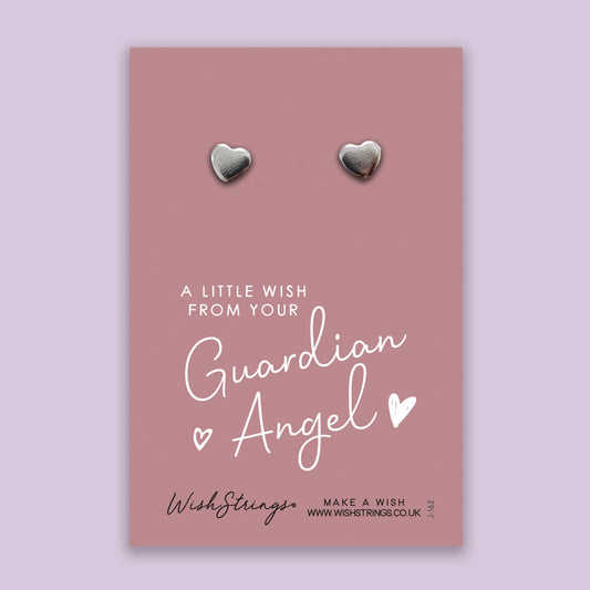 Guardian Angel - Silver Heart Stud Earrings | 304 Stainless - Hypoallergenic