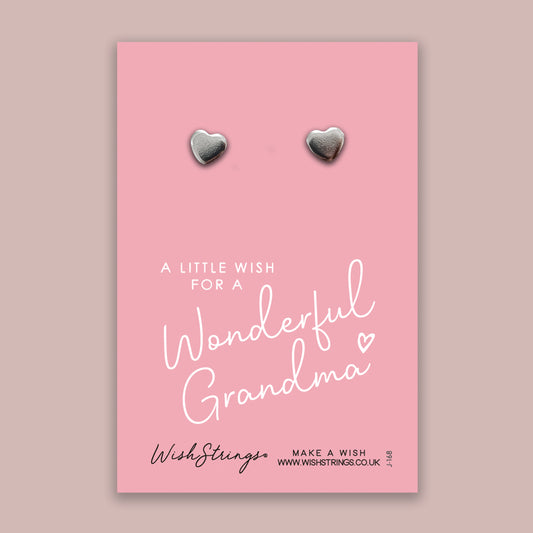 Wonderful Grandma - Silver Heart Stud Earrings | 304 Stainless - Hypoallergenic