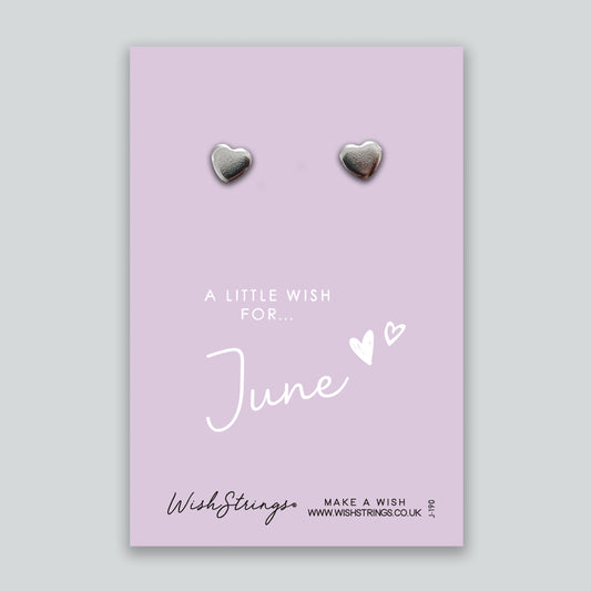 June, Birth Month - Silver Heart Stud Earrings | 304 Stainless - Hypoallergenic