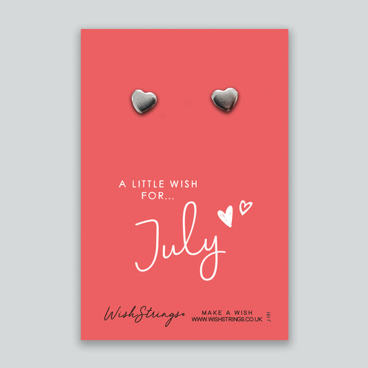 July, Birth Month - Silver Heart Stud Earrings | 304 Stainless - Hypoallergenic