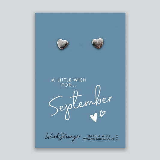 September, Birth Month - Silver Heart Stud Earrings | 304 Stainless - Hypoallergenic