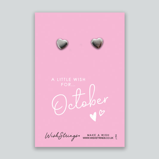 October, Birth Month - Silver Heart Stud Earrings | 304 Stainless - Hypoallergenic