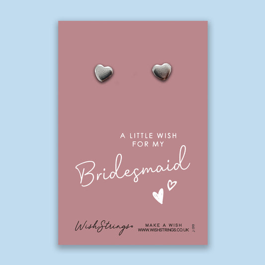 Bridesmaid - Silver Heart Stud Earrings | 304 Stainless - Hypoallergenic