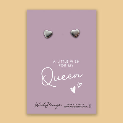 Queen - Silver Heart Stud Earrings | 304 Stainless - Hypoallergenic