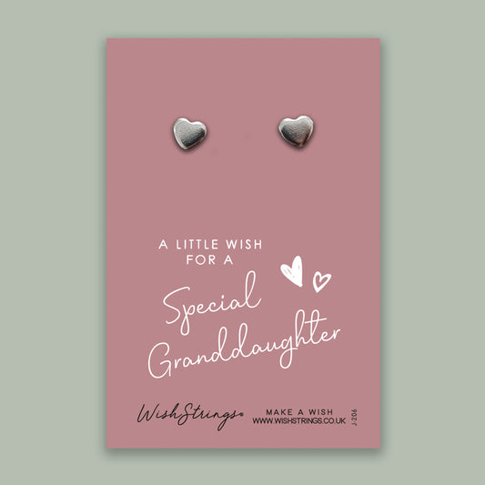 Special Granddaughter - Silver Heart Stud Earrings | 304 Stainless - Hypoallergenic