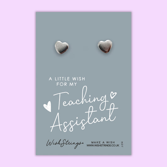 Teaching Assistant - Silver Heart Stud Earrings | 304 Stainless - Hypoallergenic