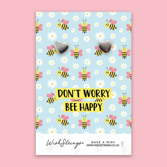 Don't Worry, Bee Happy - Silver Heart Stud Earrings | 304 Stainless - Hypoallergenic