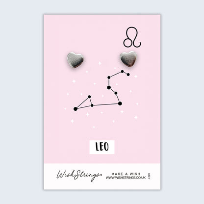 Leo, Star Sign Horoscope - Silver Heart Stud Earrings | 304 Stainless - Hypoallergenic