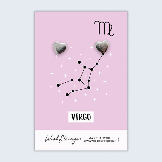 Virgo, Star Sign Horoscope - Silver Heart Stud Earrings | 304 Stainless - Hypoallergenic