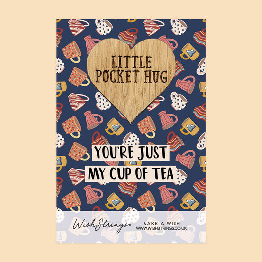 Cup of Tea - Little Pocket Hug - Wooden Heart Keepsake Token
