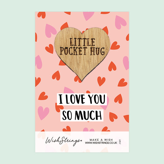 Love You - Little Pocket Hug - Wooden Heart Keepsake Token
