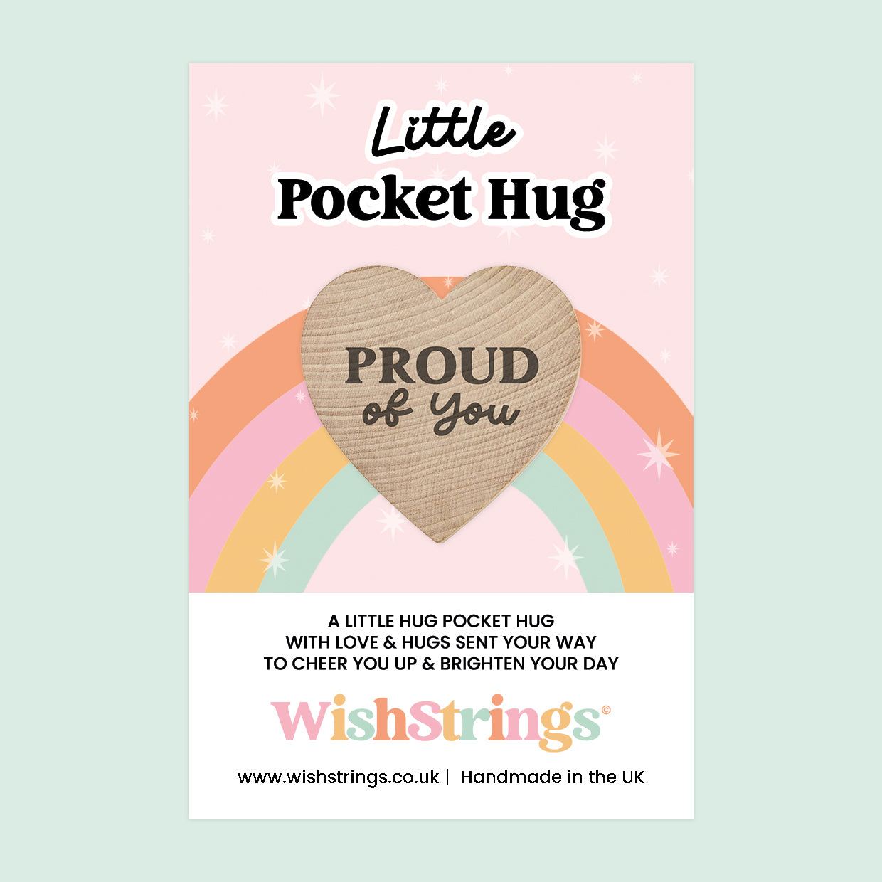 WishStrings® Pocket Hug Wish Tokens – Heartfelt Keepsake Gifts | 24 Designs for All Occasions | Wooden Heart Hug Token on Gift Card