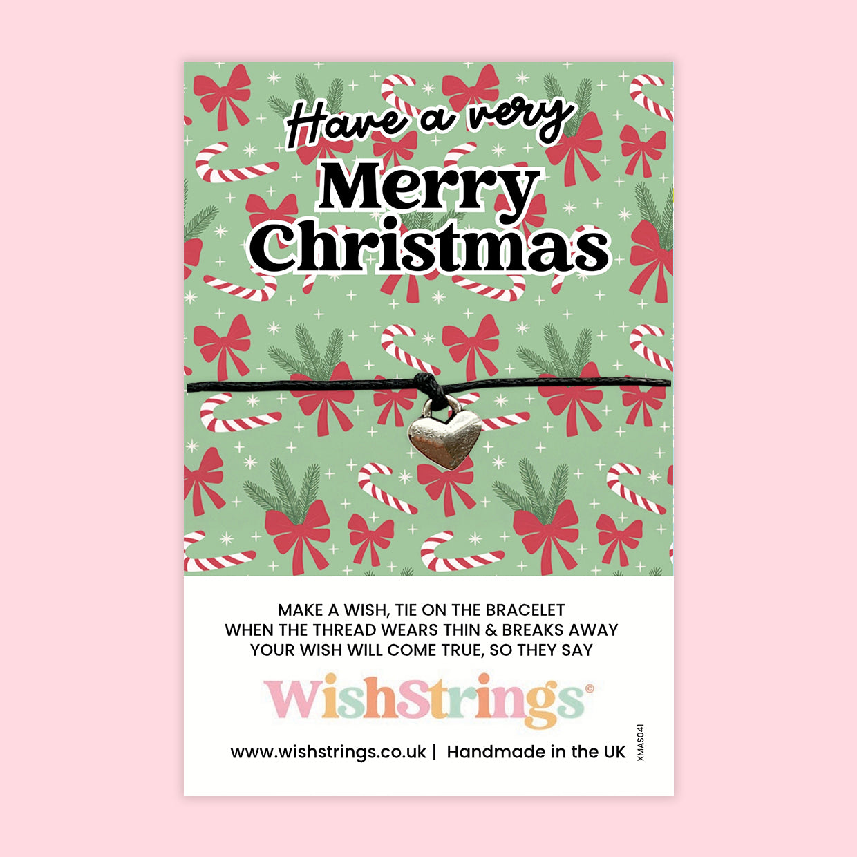 WishStrings ‘Have a Very Merry Christmas’ Wish Bracelet | Handmade Festive Gift | Christmas Keepsake Bracelet with Charm | Thoughtful Stocking Filler or Card Insert