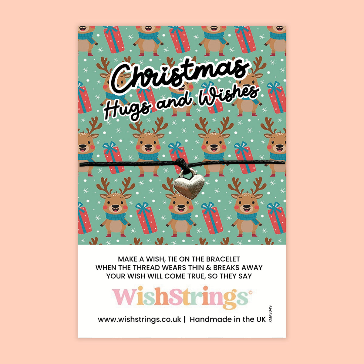 WishStrings ‘Christmas Hugs & Wishes’ Wish Bracelet | Heartfelt Handmade Gift for the Holidays | Festive Letterbox Keepsake | Small Thoughtful Christmas Token