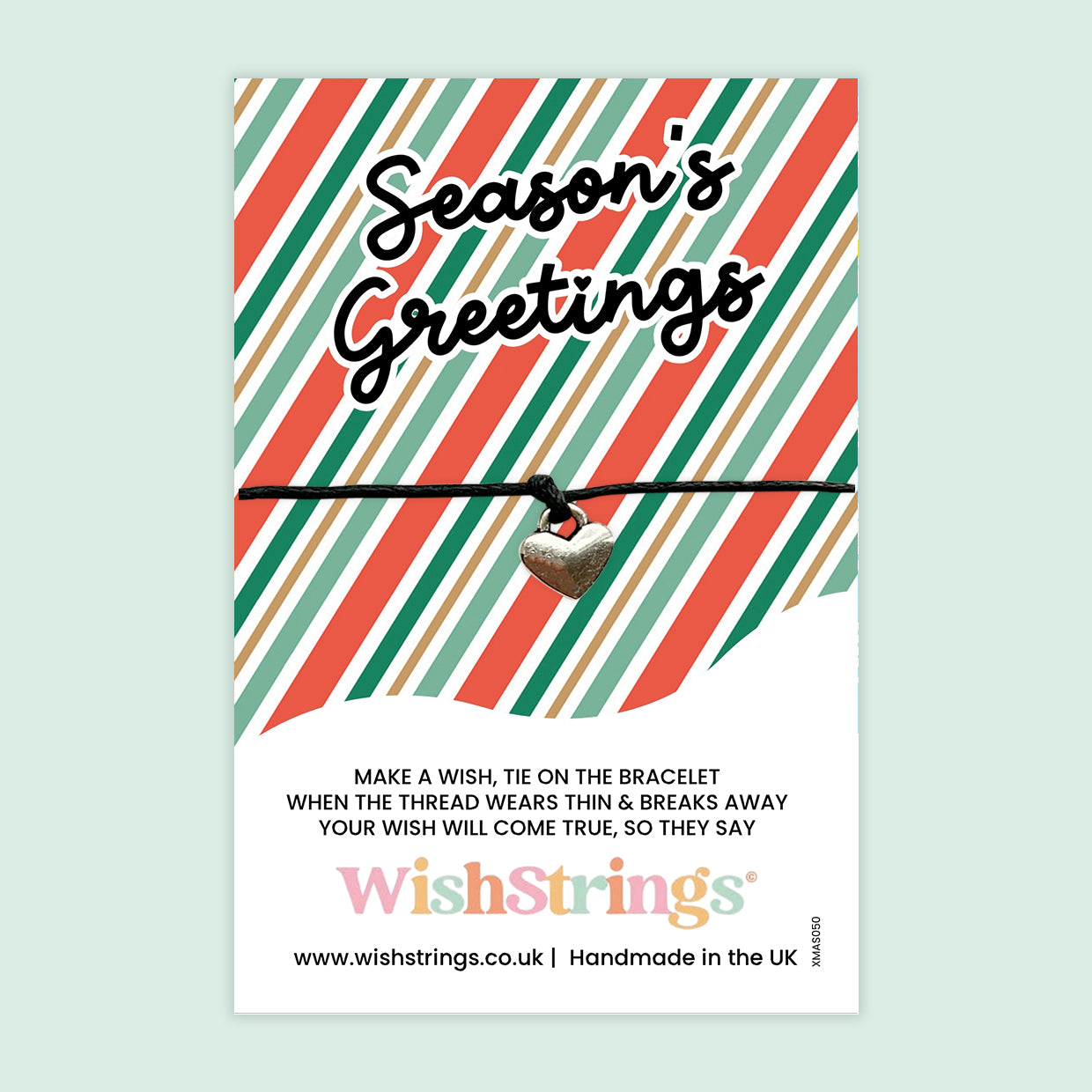 WishStrings ‘Seasons Greetings’ Wish Bracelet | Handmade Christmas Keepsake Gift | Thoughtful Token of Festive Cheer | Letterbox Friendly Holiday Bracelet