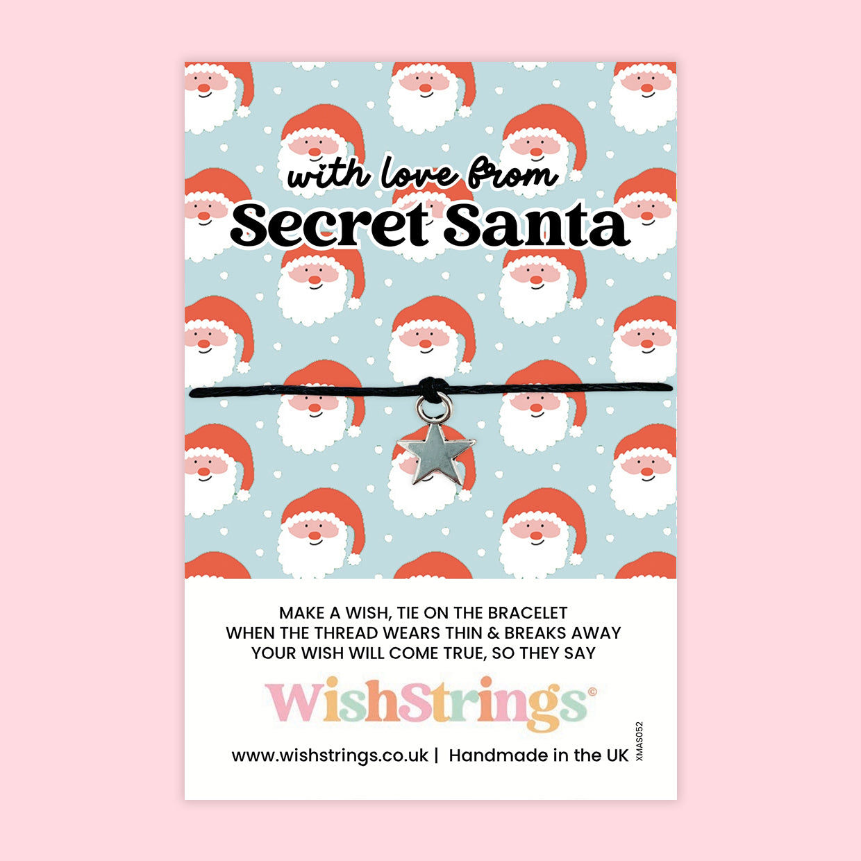 WishStrings ‘With Love from Secret Santa’ Wish Bracelet | Fun & Festive Stocking Filler | Handmade Secret Santa Gift | Christmas Token with Charm