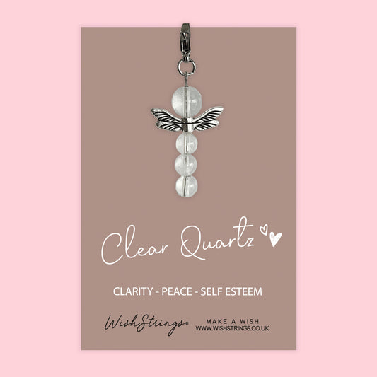 Clear Quartz - Crystal Gemstone, Guardian Angel, Clip Charm