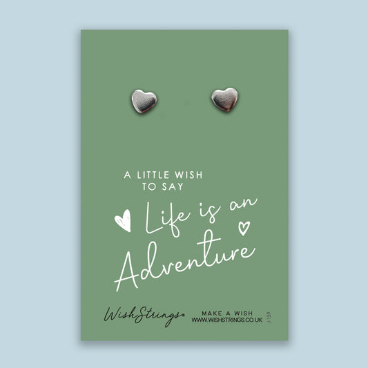 Life is an Adventure - Silver Heart Stud Earrings | 304 Stainless - Hypoallergenic