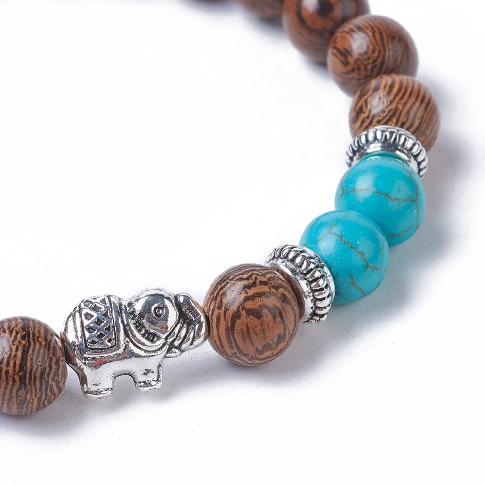 Elephant & Gemstone - Beaded Stretch Bracelet  (B001)