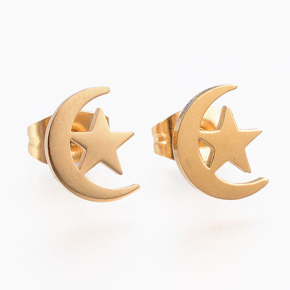 Golden Moon & Stars - Stud Earrings