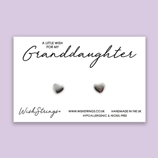 Granddaughter - Silver Heart Stud Earrings | 304 Stainless - Hypoallergenic