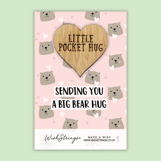 Big Bear Hug - Little Pocket Hug - Wooden Heart Keepsake Token