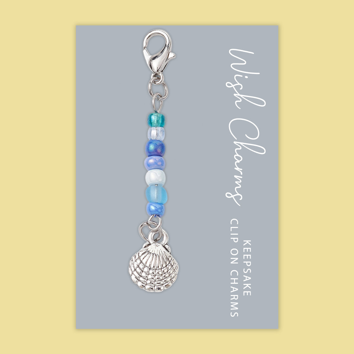 Sea Shell - Wish Charms - Keepsake Clip on Charm with Glass Beads