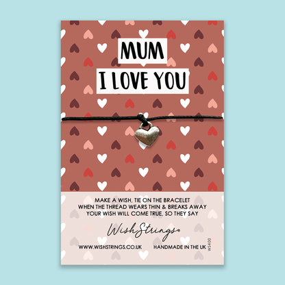 I Love You mum WishStrings wish bracelet on gift card