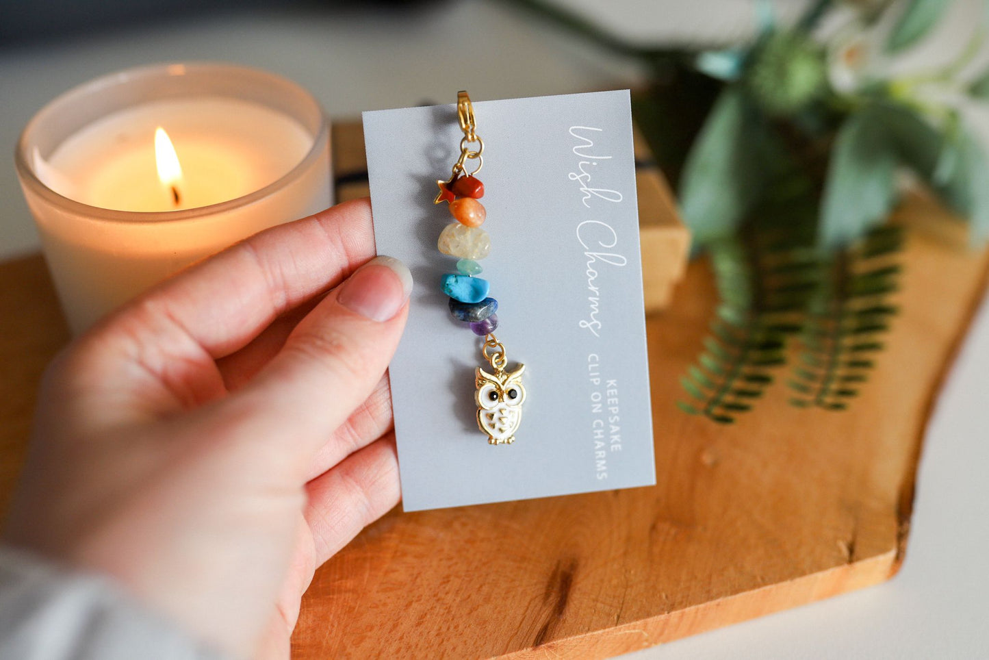 Feather, Chakra - Wish Charms - Keepsake Clip on Charm with Gemstones