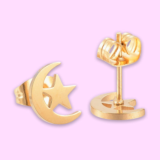 Golden Moon & Stars - Stud Earrings