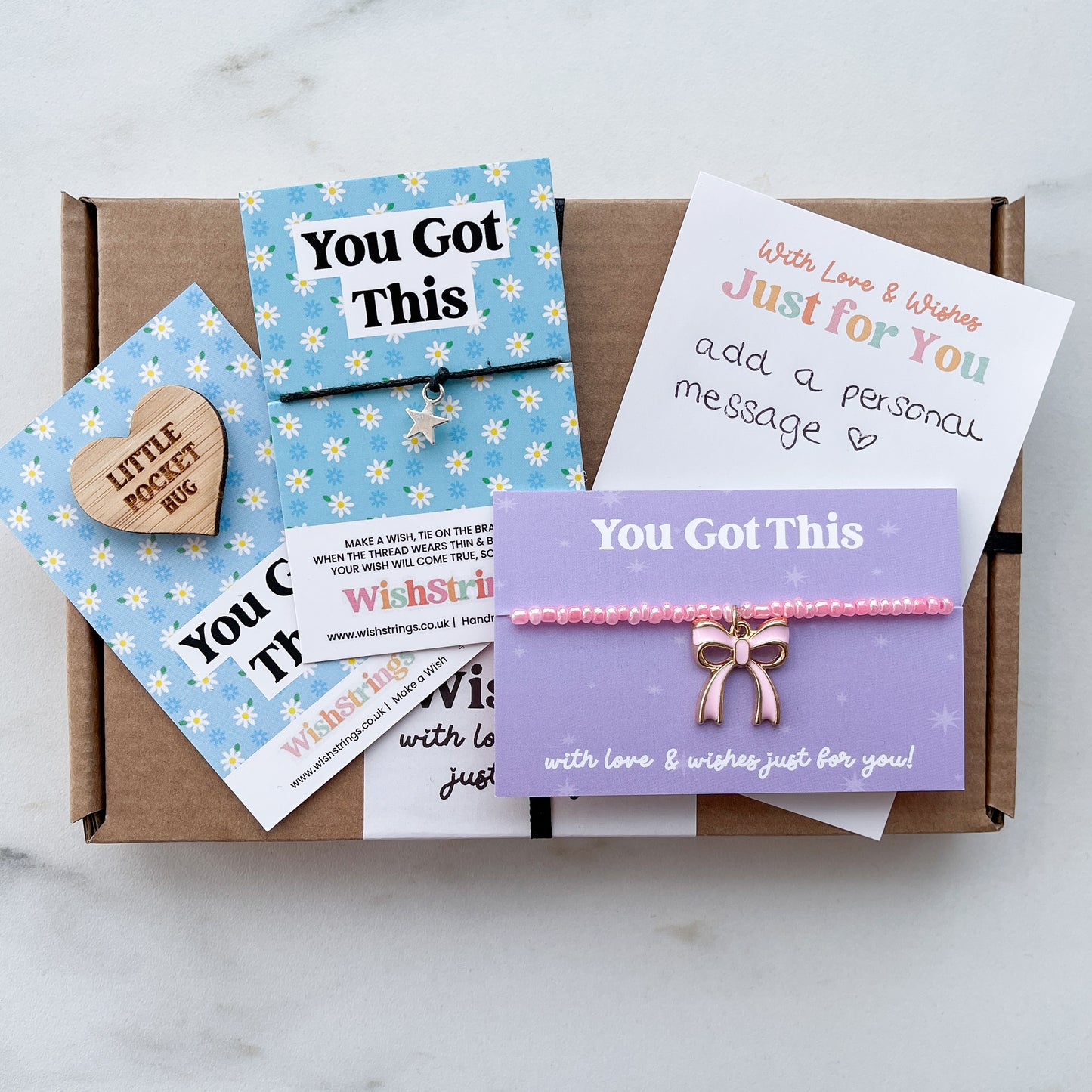 You Got This WishBox Letterbox Gift | Includes WishStrings Wish Bracelet, Pocket Hug Token & Little Wishes Bracelet | Personalised Handwritten Message | Encouragement Gift for Friends and Loved Ones