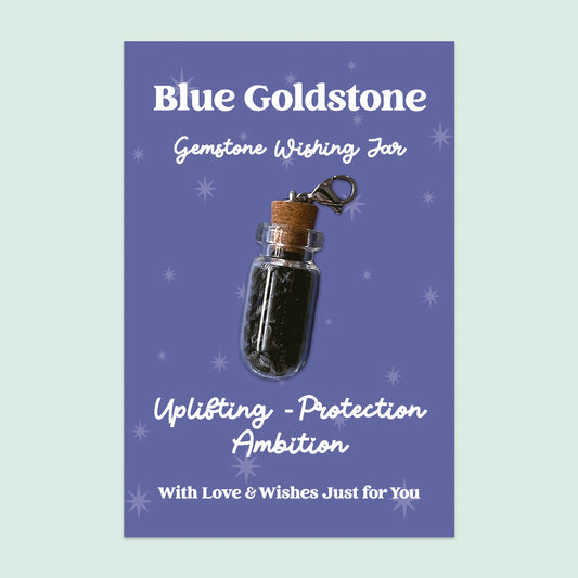 Blue Goldstone Wishing Jar – Clip-On Keepsake | Gemstone Gift for Ambition, Protection & Confidence | Crystal Jar Charm for Uplifting Positivity