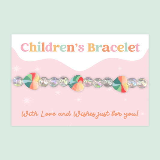 Rainbow Heart Charms - Children's Beaded Bracelet (CB011)