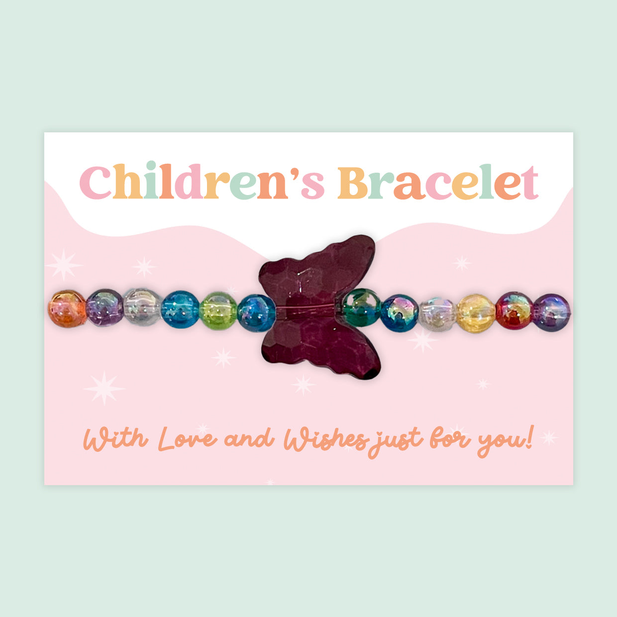 Butterfly Rainbow - Children's Beaded Bracelet (CB017)