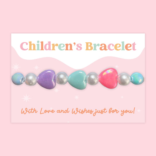 Pastel Hearts - Children's Beaded Bracelet (CB024)