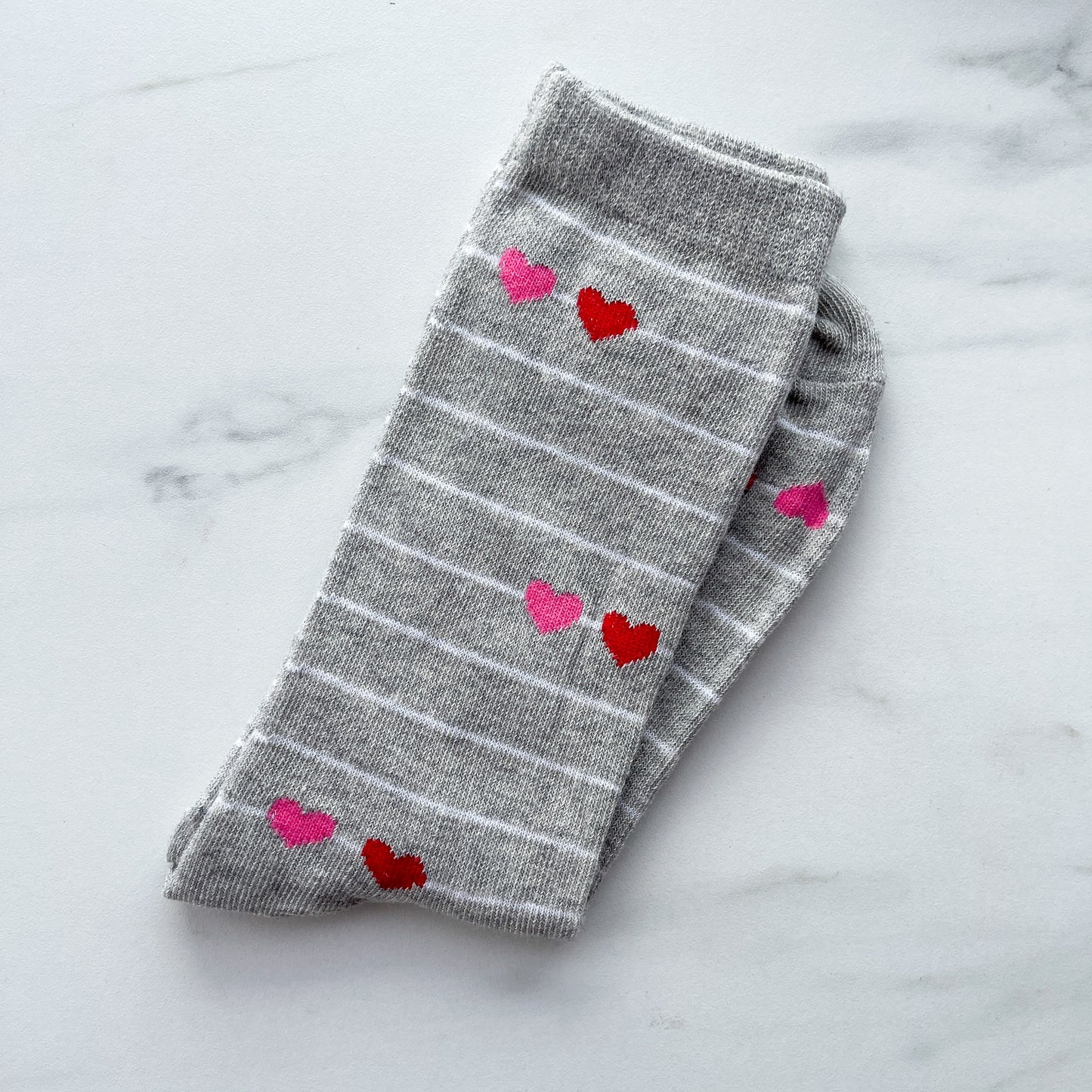 Grey Heart Socks, Adult Size 3-7