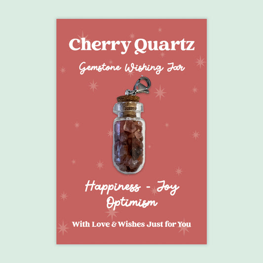 Cherry Quartz Wishing Jar – Clip-On Keepsake | Gemstone Gift for Love, Hope & Vitality | Crystal Jar Charm for Positivity & Emotional Strength
