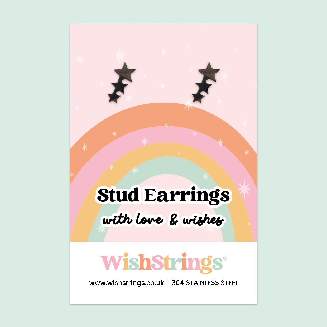 Triple Star Stud Earrings | 304 Stainless Steel | Hypoallergenic Everyday Jewellery Gift for Girls & Teens | Rainbow Card Backing