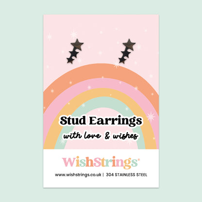 Triple Star Stud Earrings | 304 Stainless Steel | Hypoallergenic Everyday Jewellery Gift for Girls & Teens | Rainbow Card Backing